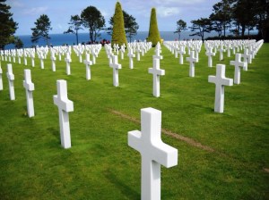 Acres of perfectly-placed crosses and Stars of David - more than 9,600 of them from D-Day alone - at the American Cemetary near Pointe du Hoc, France - site of the Omaha Beach/ Normandy landings on D-Day. Credit: Shawn Jorgensen, September 2009