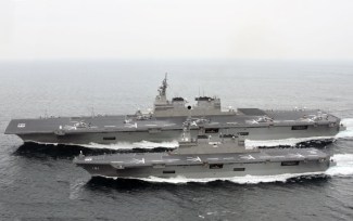The Hyuga (bottom) and Izumo (top) class of helicopter carriers built for the Japanese navy.