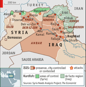 ISIS territory mapped (The Economist, June 2015)