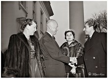 The Shah of Iran greets President Eisenhower at Tehran Mehrabad Airport on December 14, 1959. (Credit: Unknown)