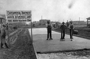 Experimental pavement made with bituminous sand. (Credit: Robert Fitzsimmons, 1930 / Edmonton Journal)
