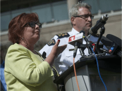 Surrey Mayor Linda Hepner and RCMP assistant commissioner Bill Fordy. (Credit: Jason Payne / PNG)