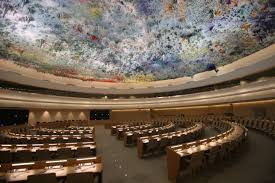 From the palatial Human Rights and Alliance of Civilizations Room of the Palace of Nations, some of the great human rights violators in history meet to condemn Israel, the only democracy in the Middle East. (Credit: United Nations)